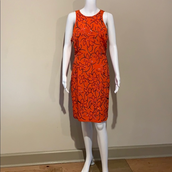 Vintage Silk Carmen Marc Valvo Dress Beaded Orange - Picture 2 of 8